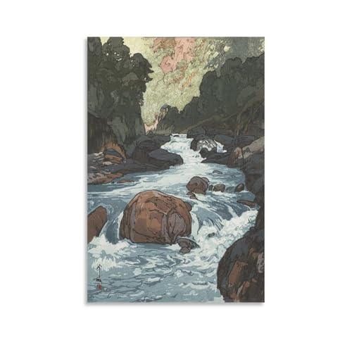 吉田博「黒部川」 木版画ポスター 印刷 キャンバス ウォール 画像 芸術 壁飾り 壁の絵 け ソファの背景08x12inch(20x30cm)