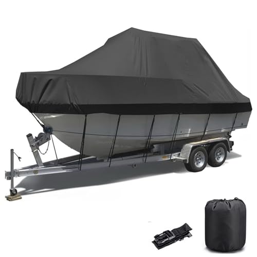 Bootsabdeckung Bootsplane 210D Trailer Abdeckplanen für Boote Boot Persenning Wasserdicht Anti-UV Bootskonsolenabdeckung für V-Rumpf,Schlauchboot,Ruderboot(Color:Black,Size:25to27FT: 1010x590cm)