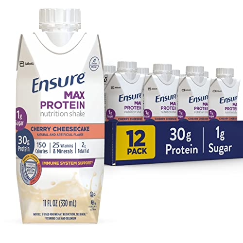 Ensure Max Protein Nutrition Shake, With 30G Of Protein, 1G Of Sugar, High Protein Shake, Cherry Cheesecake, 11 Fl Oz, 12 Count #TOP5