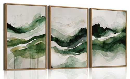 KISSFOX 3 Piece Framed Wall Art Abstract Wall Decor Emerald