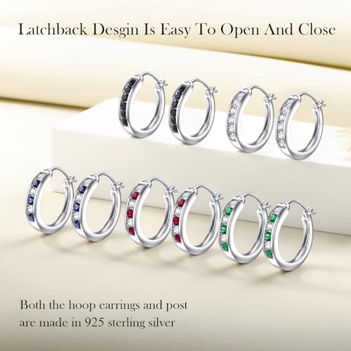 Small Hoop Earrings for Women Hypoallergenic 925 Sterling Silver 18mm Gemstone Huggie Hoop Earrings Annivesary Wedding Jewelry Birthstone Huggy Earrings4
