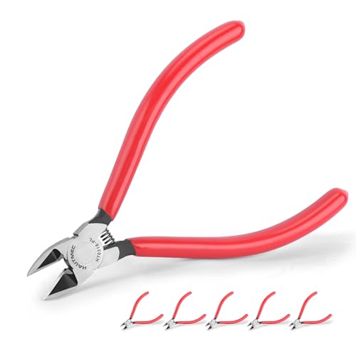 Image of HAUTMEC 6 inch Flush Cutters Ultra Sharp Flush Cut Pliers 5PCS Small Wire Cutters for Crafting, Spring Loaded and Non-slip Grip Wire Snips for Plastic, Jewelry Marking, Artificial Flowers, HT0318-5PC