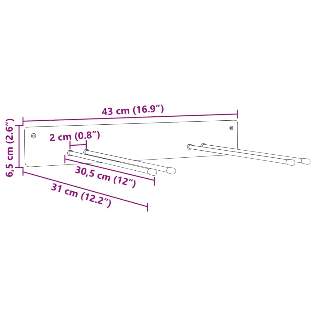 Soporte para dispositivos de montaje en pared, acero pulverizado, 43 x 6,5 cm, con 4 ganchos, para taller, garaje, sótano, ahorra espacio y está listo para el almacenamiento de herramientas y