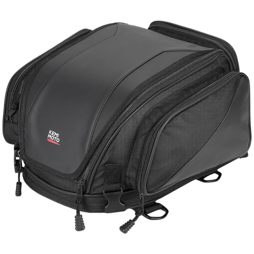 KEMIMOTO Tail Bag 18-22L Expandable Sissy bar Compatible with Can-Am Ryker 900/600/Sport/Rally Edition 1680D Oxford+PU Leather Waterproof/6 Adjustable Straps Luggage Seat Travel Rear Rack Bag