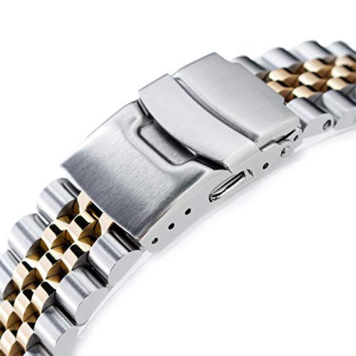 Image of Strapcode Watch Strap 22mm Super 3D Jubilee 316L SS Watch Bracelet for Seiko New Turtles SRP775, 2-Tone IP Gold