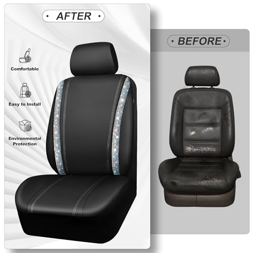Image of CAR PASS Bling Diamond Car Seat Cover Full Set, Shining Rhinestone Waterproof Leather, Rear with Zipper, Universal Fit 95% Automotive Glitter Sparkle Crystal for Cute Women Girl, Colorful Diamond
