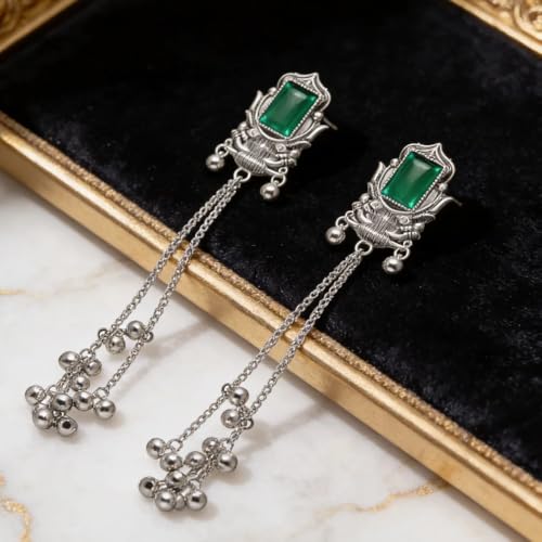 Image of I Jewels Traditional Silver Oxidised Kashmiri Long Dangler Earrings with Ghungroo for Women & Girls Gift