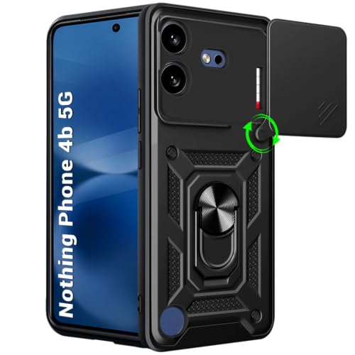 Image of TheGiftKart Tough Armor Bumper Back Cover Case for Nothing Phone 4b 5G | Kickstand & Ring Holder | 360 Protection Back Cover for Nothing Phone 4b 5G (PC & TPU, Rotating Camera Cover, Black)