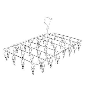 チチロバ(TITIROBA) ピンチハンガー 44ピンチ 角ハンガー 引っ張るだけ オールステンレス 洗濯ハンガー 洗濯ピンチ 洗濯 大きい タオル 銀色 61*34*8cm【予備ピンチ10個付)】