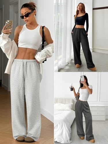 ATHMILE Womens Wide Leg Sweatpants Air Fabric Straight Lowrise Drawstring Elastic Low Waist Fall Clothing Pockets 20254