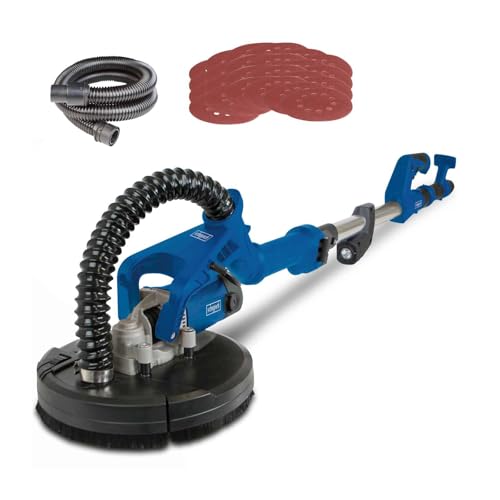 Scheppach Ponceuse Mur & Plafond DS920 | 710W | Ø 225mm | Tête inclinable -90°| Bras Télescopique| Avec 6 disques abrasifs, kit d'adaptateurs & tuyau...