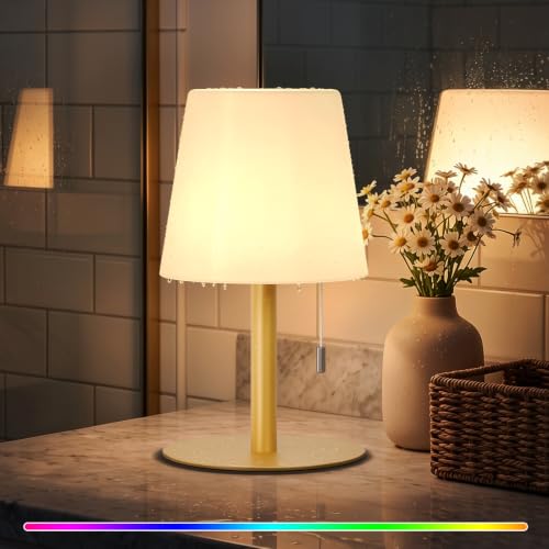 Image of uuffoo Shower Lamp Rechargeable Cordless Light Waterproof for Bathroom Spa | Portable Battery Operated Table Lamp RGB Mood Lighting LED Night Light for Patio kitchen Camping (Gold)