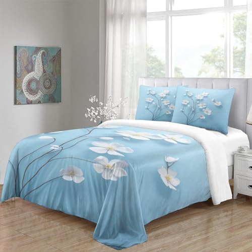 Housses de couettes fleurs blanches IOFEER parure lit de prestige
