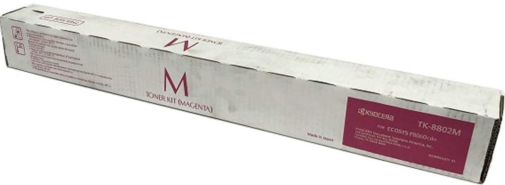 Kyocera 1T02RRBUS0 Model TK-8802M Magenta Toner Cartridge For use with Kyocera ECOSYS P8060cdn A3 Color Laser Printer, Up to 20000 Pages Yield at 5% Average Coverage