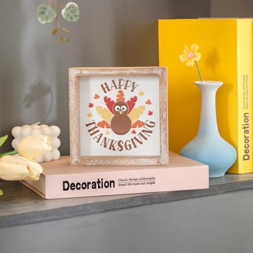 Image of Embossed Happy Thanksgiving Sign, Thanksgiving Decorations for Table Cubicle Desk Mantel Fireplace, Vintage Autumn Decor Indoor Wooden Turkey Sign