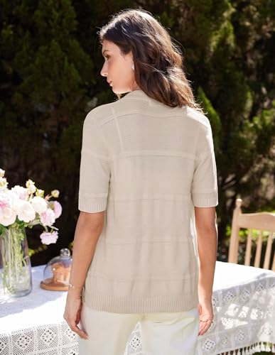 Image of GRACE KARIN Women's Short Sleeve Work Cardigan Apricot Summer Lightweight Button Up Open Front Cardigan Blazer 2XL