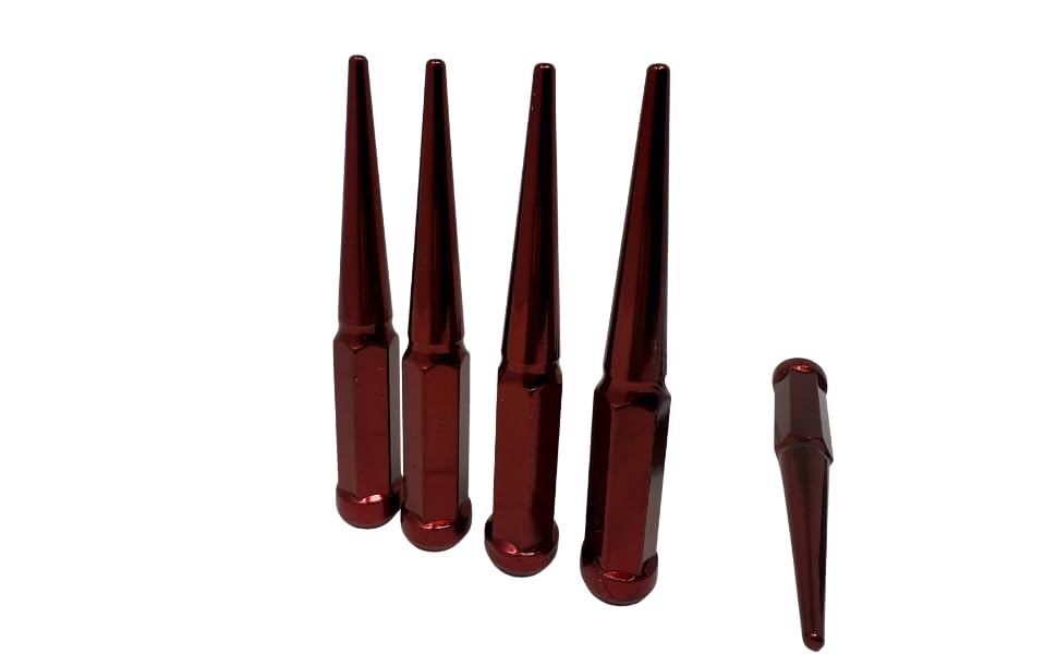 32Pcs Spike Lug Nuts 1/2"-20 Red – 6" Tall Spiked Lug Nuts Set for Aftermarket Wheels with Lock Included– Fits Most Cars, Trucks & SUVs Spiked Super Long Red Wheel Lugs