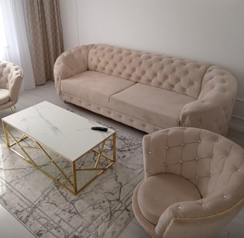 Ares Meble Molly Schlafsofa mit Bettkasten - Chesterfield Relaxsofa 3 Sitzer - Wohnlandschaft mit Schlaffunktion - Samt Sofa Grau - 290 x 100 cm – Bild 7