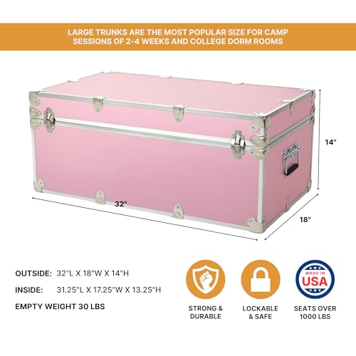 Image of Rhino Trunk & Case Large Essential Trunk With Wheels 32 inchx18 inchx14 inch, 1000+ lbs Capacity - Many Colors. Strong, USA Made Summer Camp Footlocker, and Secure College Dorm Storage Chest