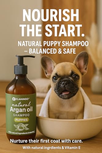 Flamingo hundeshampoo - mit Arganöl - für Welpen 500 ml - Geeignet für alle Fell- und Hauttypen - Sanfte Formulierung für die empfindliche Welpenhaut