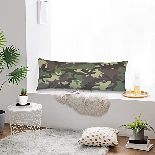 Camouflage Body Pillow Cover Military Army Green Camo Hunting Forest Long Pillow Case Protector With Zipper Decorative Soft Large Pillow Cases Covers Cushion For Bedding,Couch,Sofa,Home Gift 20"X54" #TOP3
