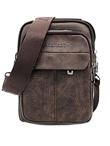 Mens Faux Leather Shoulder Bag Wallet with USB Port | Modern Messenger Bag Giuliano, Color:Marrón, Talla:One Size Cover