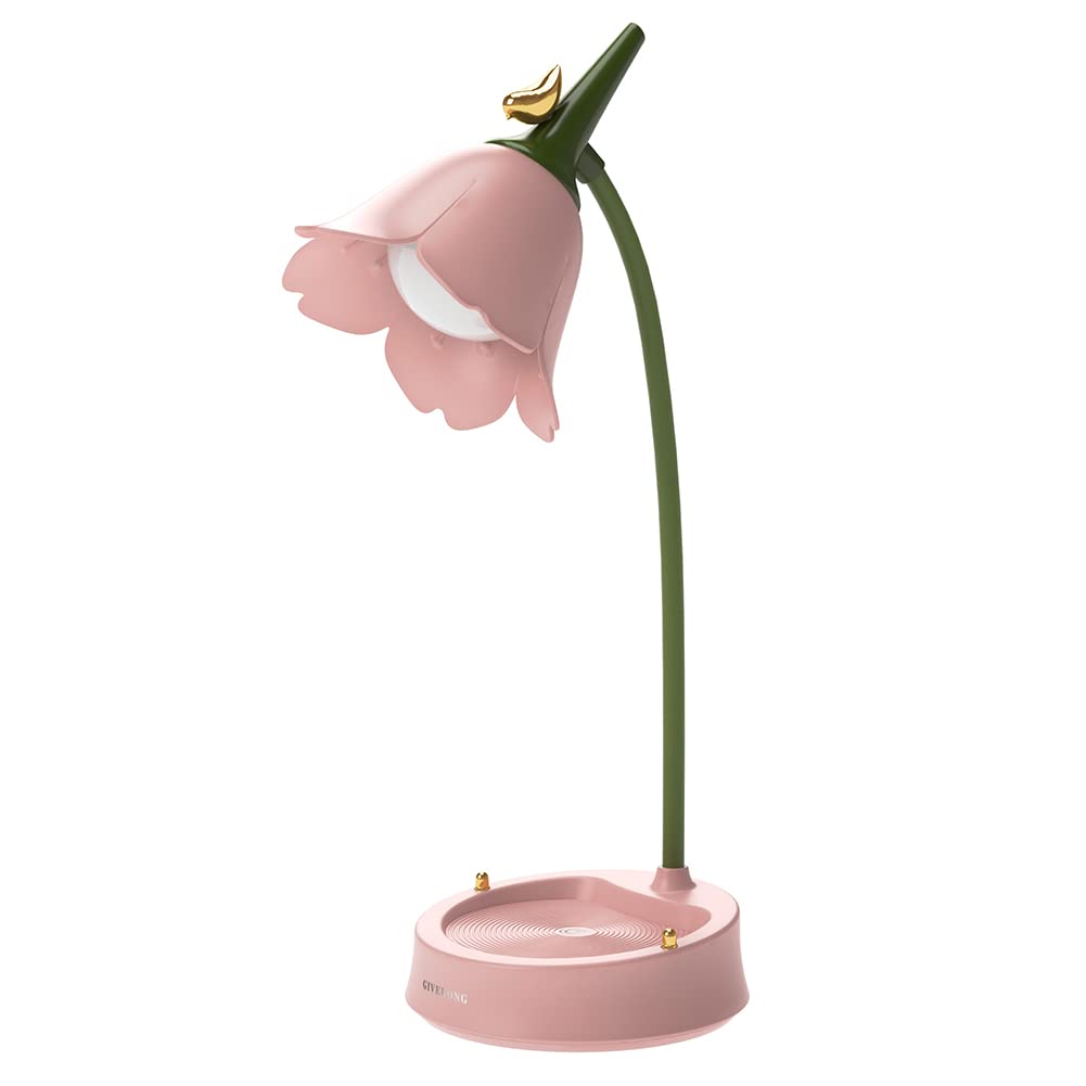 RuiDay LED Flower Lamp Cordless Table Light, 3 Color Modes Desk Lamps for Bedroom,Cute Desk Lamp Touch Lamps Bedside,Rechargeable Eye Protection Night Light for Kids,Cute Lamp for Bedroom (Pink)