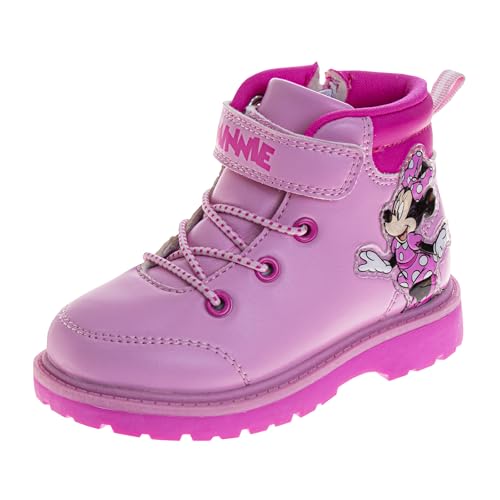 Josmo Minnie Mouse Boots for Girls MidCalf Zipper and Strap Closure - Minnie Workboot Construction Boot Trekking Walking Hiking Climbing (Sizes: 7-10 Toddler / 11-12 Little Kid)