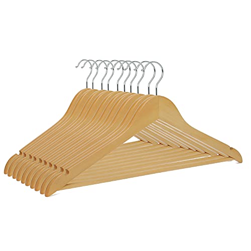 logei Set de 10 Perchas de Madera de Madera Perchas Perchas de guardarropa con Barra para Pantalones，Gancho Giratorio a 360°