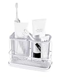 KONE Clear Toothbrush Holders for Bathroom, 2 Cups Wall Mounted, Dry & Wet Separation, Organizers and Storage Set for Family Kids