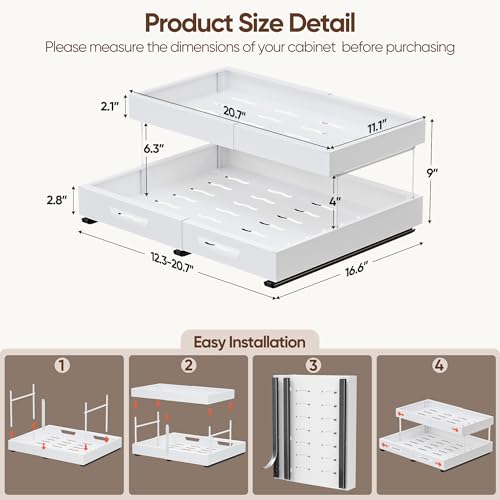 Nacial 2 Tier Pull Out Cabinet Organizer Expandable 12 3 20 7 W White - image 6