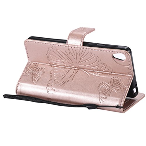 LingDan Protective Cover for Sony Xperia E5 F3311 (5.5 Inch) PU Leather Flip Case Embossing Butterfly Pattern with Built Stand Magnetic Closure Card Slot Wallet Phone Shell - Image 3
