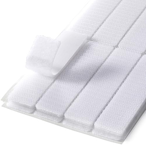 Image of ECOHomes (1x4 Inch, 16 Sets) Strips with Adhesive for Fabric, White | No Sew, Stick On for Fabric, Sticky Back for Clothes, Curtains, Heavy Duty, Double Sided Hook and Loop Hem Tape Fasteners