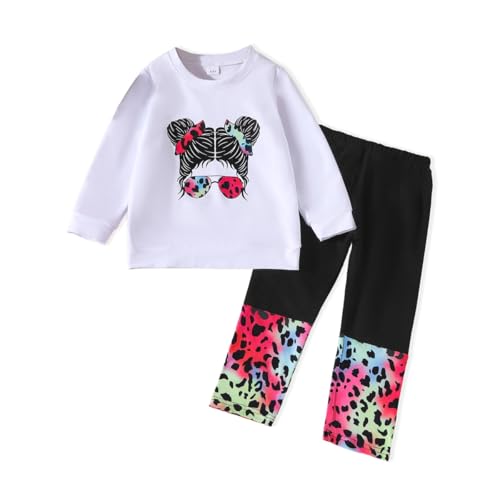 Image of OLMRJKD Kids Toddler Girls Clothes Figure Graphic Drop Shoulder Top Pullover Spotted Print Pants Fall Winter Outfit Set