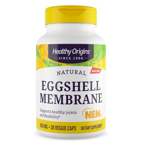 Healthy Origins NEM Eggshell Membrane 500 mg 30 Veggie Capsules - Clinically Studied USA Sourced - Fast-Acting Supplement for Joint Comfort Flexibility & Mobility - 1 Month Supply