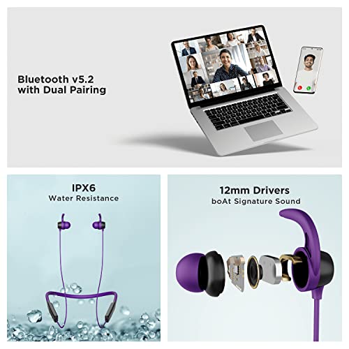 Image of Boat Rockerz 255 Neo in-Ear Bluetooth Neckband with Mic with ENx Tech, Smart Magnetic Buds, ASAP Charge, Upto 25 Hours Playback, 12MM Drivers, Beast Mode, Dual Pairing (Purple Haze)