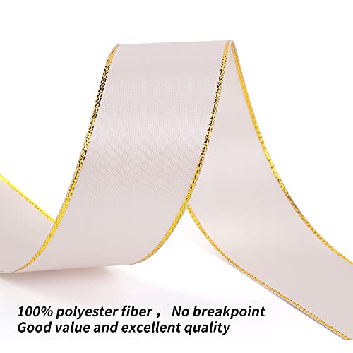 Wanvislin Double Face Satin Ribbon With Gold Edge 1 1/4 Inch X 25 Yards Bright Light Nude Ribbon For Gift Wrapping Decoration, Craft, Bow Making Box Packing And Flower Bouquet Edge Banding #TOP4
