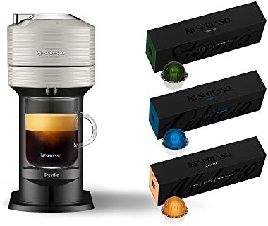 Nespresso Vertuo Next Coffee &amp; Espresso Machine NEW by Breville, Light Grey, Coffee Maker and Espresso Machine + Nespresso Capsules VertuoLine Medium and Dark Roast Coffee, 30 Count Coffee Pods