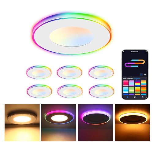 Image of [6 Pack] CLOUDY BAY 3 Inch RGB Smart Recessed Lighting with Gradient Accent Light and Night Light,2700K~6500K,7W Recessed Lights Ultra-Thin Downlight Compatible with Alexa and Google Home Assistant