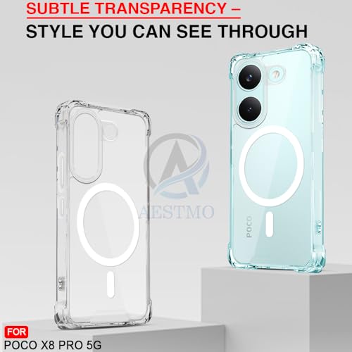 Image of AESTMO Clear Back Cover for Poco X8 Pro 5G | 360 Protection | Transparent Back Cover for Poco X8 Pro 5G (PC + TPU, Compatible with MagSafe Accessories, Transparent Bumper)