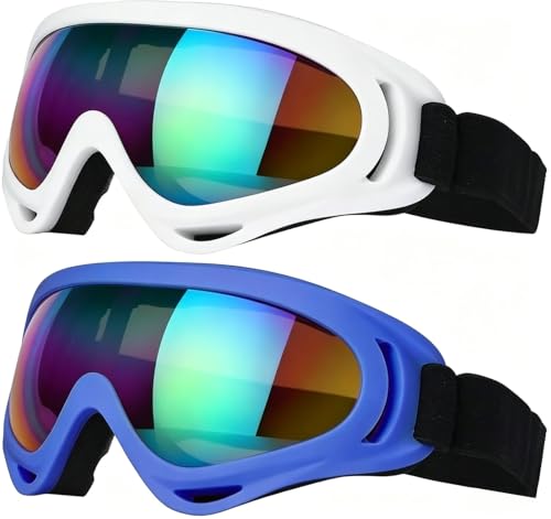 SHYL~JIER Schneebrille, 2er-Pack, Ski-, Motorrad-, Snowboardbrille mit UV-Schutz, winddicht, blendfrei, für Herren, Damen, Jugendliche, Kinder