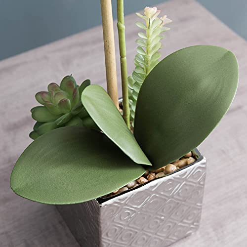 Favrd Artificial Flowers White Orchid Ceramic Vase Real Touch Environmentally Conscious Partly Recycled Fake Flowers Home Decor Office Décor Wedding Decorations Fake Plants, 11 X 8 X 19.5 Inches #TOP5