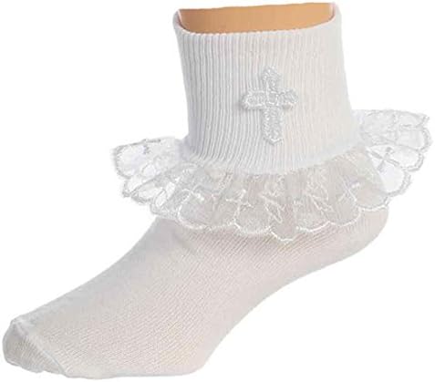 Infant White Baptism or Christening Socks with Cross for Baby Girl by Tip Top, White, 00 / NB-6 Months