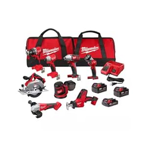 Milwaukee M18 18V Cordless Power Tool Combo Kit, 8-Tool Set, 3 Batteries, 2 Tool Bags, Charger Included