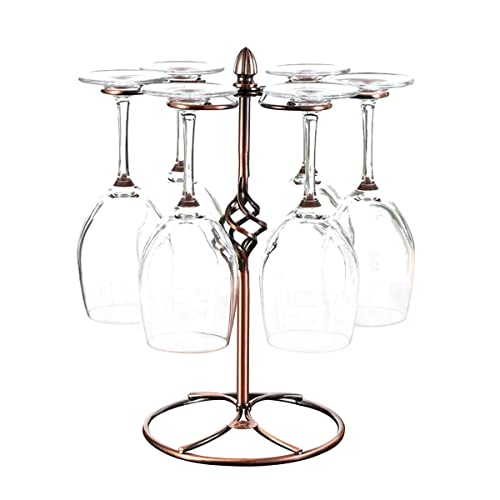 Support de Verre à Vin, Porte-verres à Vin en Acier Inoxydable avec 6 Crochets, Design Rétro Amovible, Base Ronde Lestée, pour Cuisine, Salon, Mariages, Bars, Fêtes