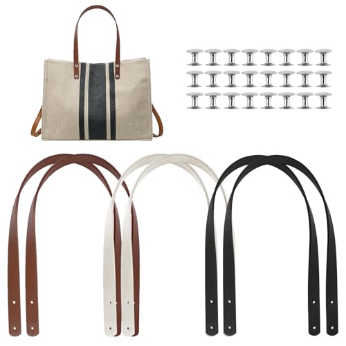 6 Piezas Asas de Cuero para Bolsos, 60cm×1.8cm Asas para Bolsos, con 24 Clavos para Bolso de Mano, Adecuado para Sustituir Bandoleras y Correas de Bolso, Bandoleras, Maletines (Negro/Marrón/Beige)