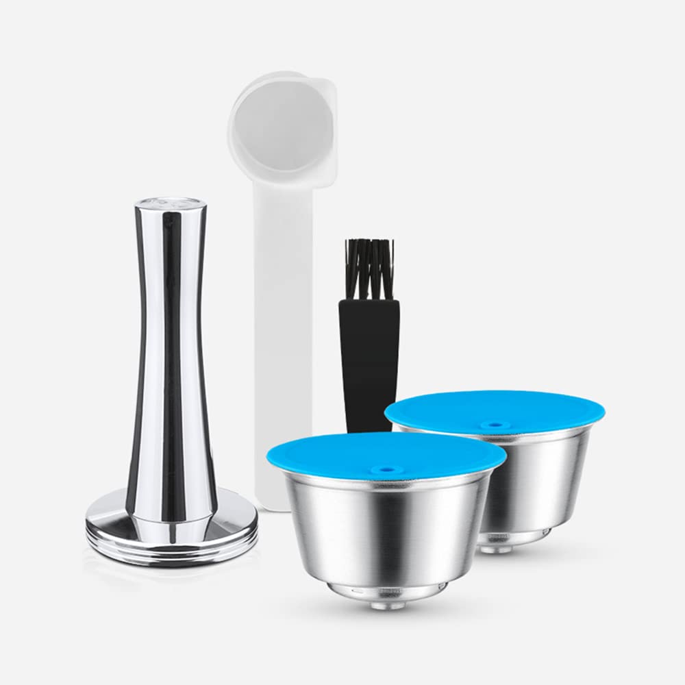 i Cafilas Cápsula Recargables rellenable para Dolce Gusto de acero inoxidable,2 Capsulas+1 cuchara + 1 cepillo de limpieza + 1 prensador