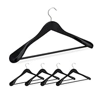 Relaxdays Anzug Kleiderbügel, 5er Set, breite Schulter, 360° drehbarer Haken, Hosenstange, Holzkleiderbügel, schwarz
