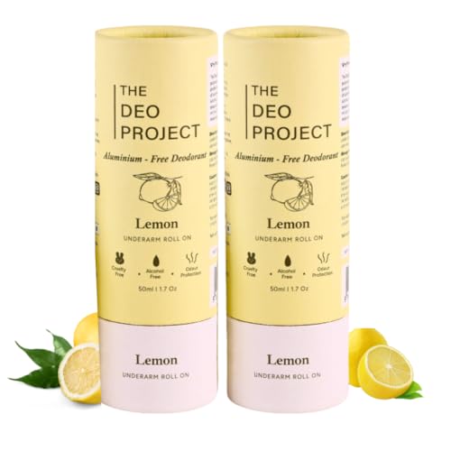 Image of Aluminium-Free Lemon Underarm Roll-On Deodorant, 50ml, Pack of 2 | Prevents Odour, Brightens Skin & Exfoliates Underarm | Unisex - 100 ML