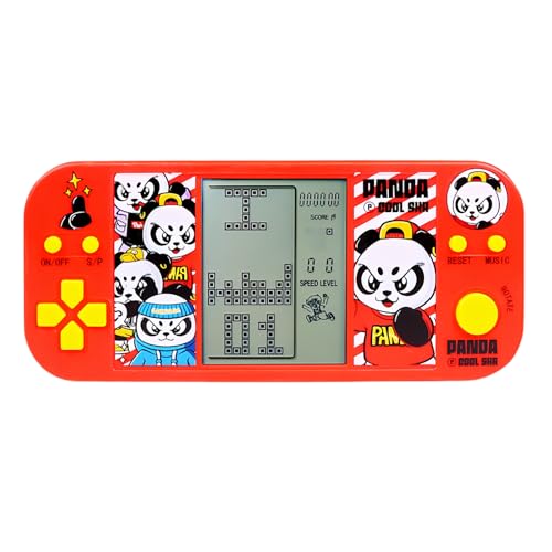 TAQY Panda Cartoon Retro Cube Game Console 26 Brick Games 2574 Levels Adjustable Speed/Difficulty Children/Adult Gandheld Electronic Game Block/Racing/Tank Battle Puzzle Toys (HRed)